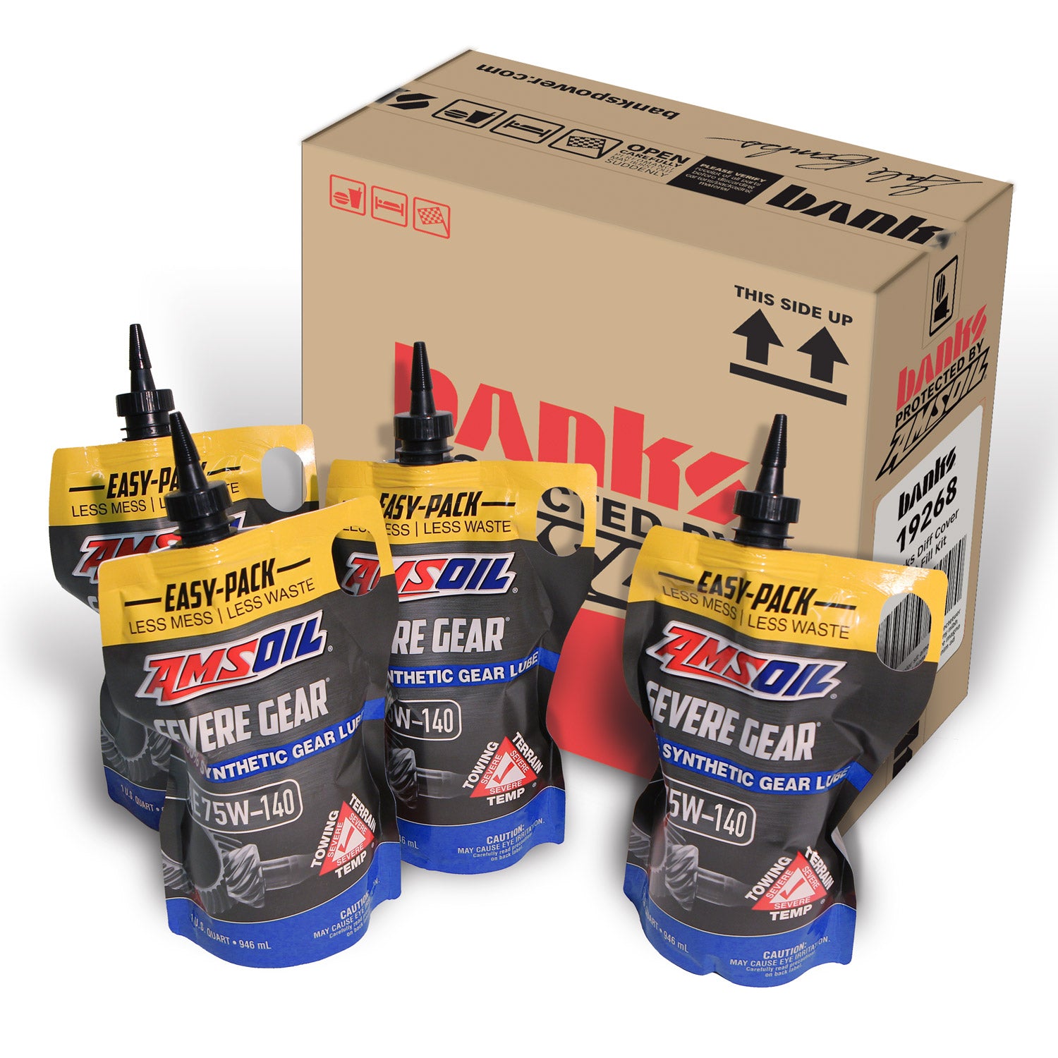 Picture showing 4 pouches of Amsoil lubricant