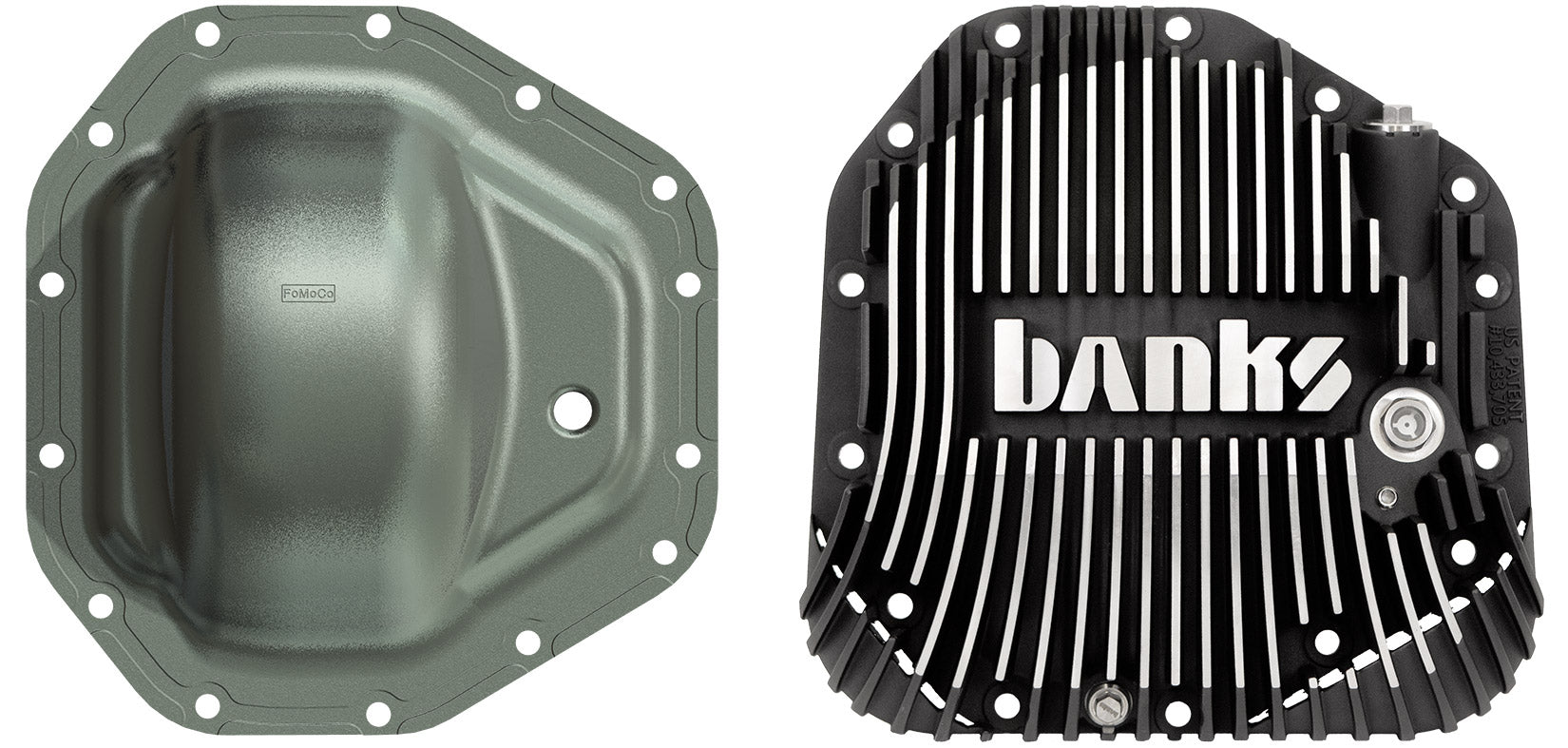 Picture comparing the size of the OEM differential cover vs Banks Ram-Air cover