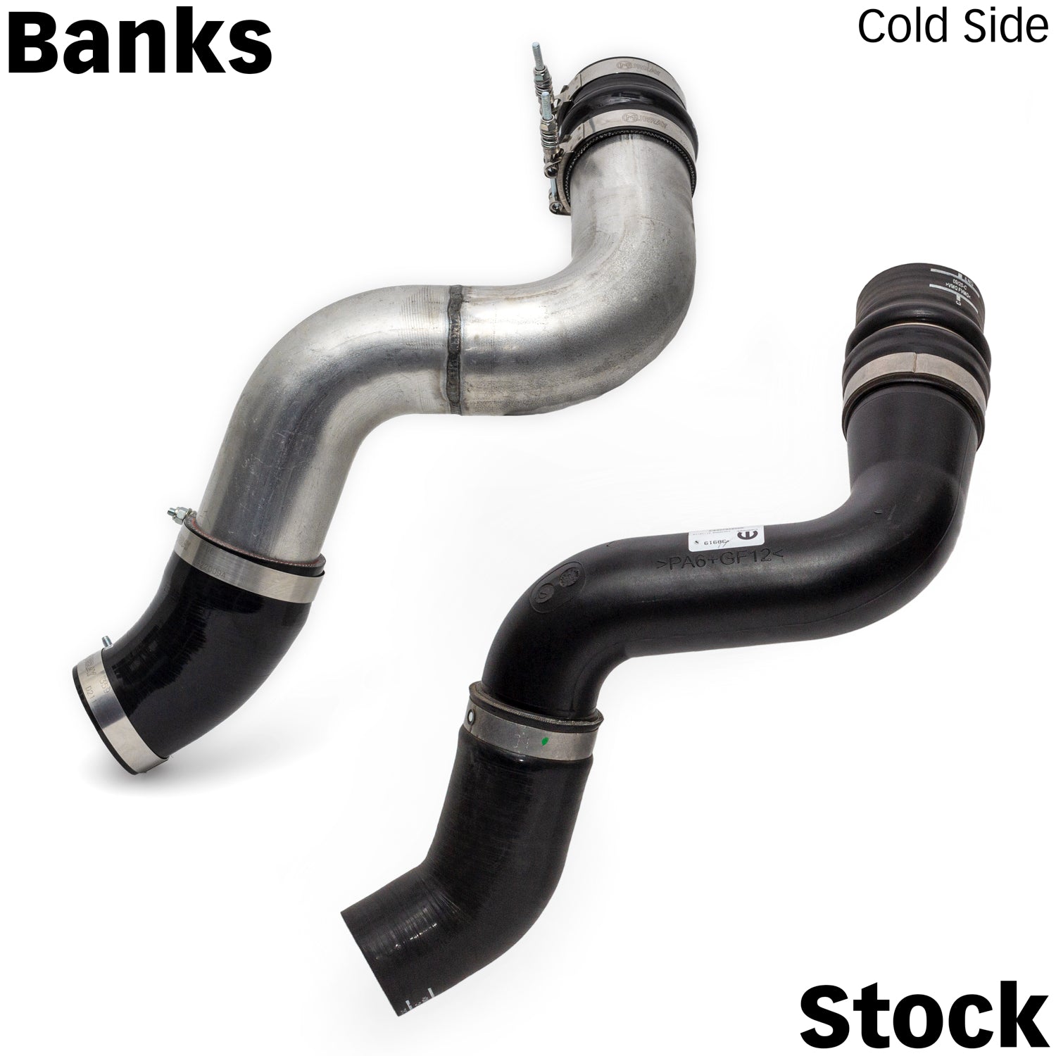 Banks vs Stock Cold Side Boost Tube Comparison for 2019+ Ram 2500/3500 6.7L Natural Finish