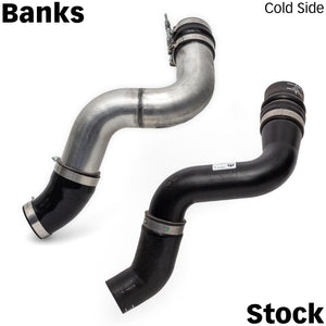 Banks vs Stock Cold Side Boost Tube Comparison for 2019+ Ram 2500/3500 6.7L Natural Finish