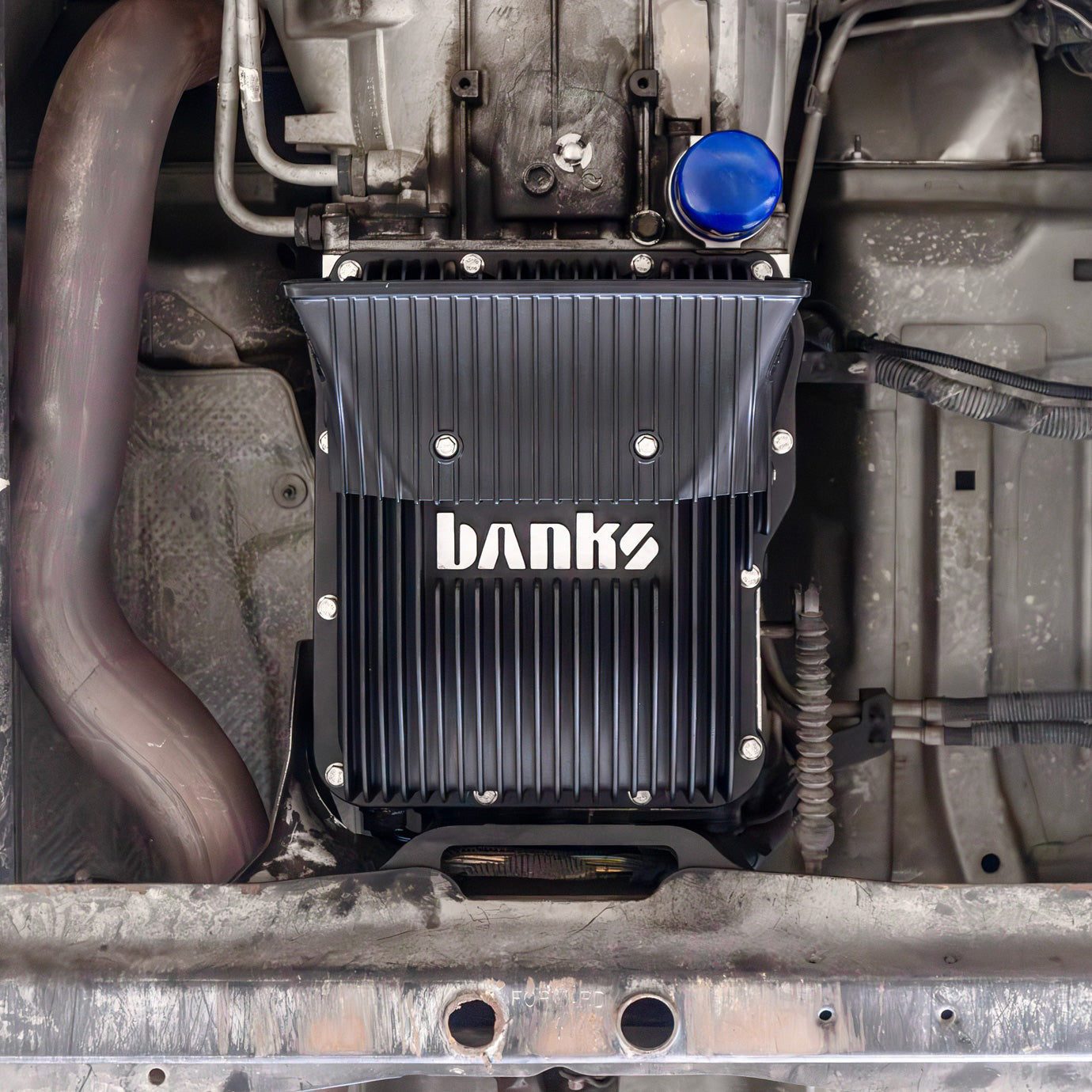 Banks Ram-Air Transmission Pan Installed Under Truck 35416