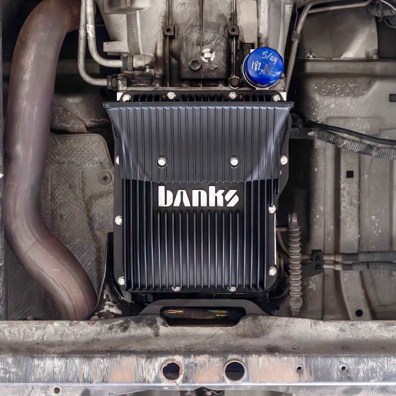 Banks Ram-Air Transmission Pan Installed Under Truck 35416