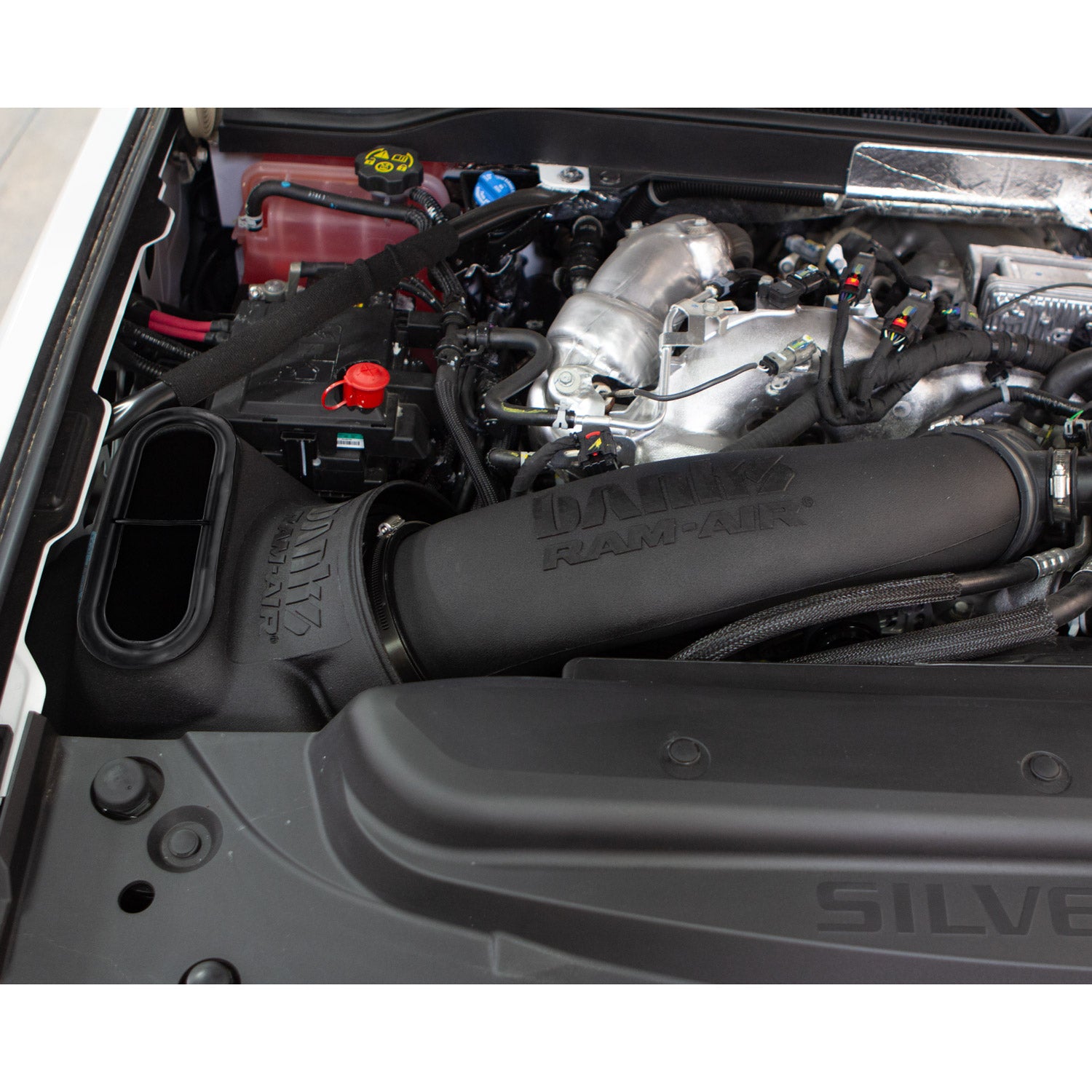 Installed photo of the Banks Power Ram-Air intake for 2017-2019 Chevy/GMC 2500/3500 6.6L Duramax L5P 42249