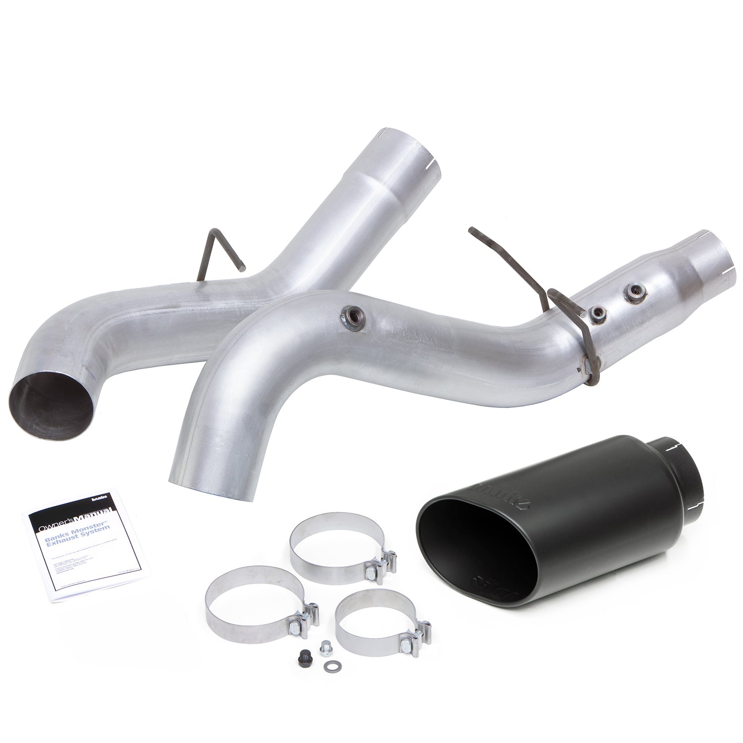 Components of the 5 inch Cerakote Black Monster Exhaust for 2020-2023 Chevy/GMC 2500/3500