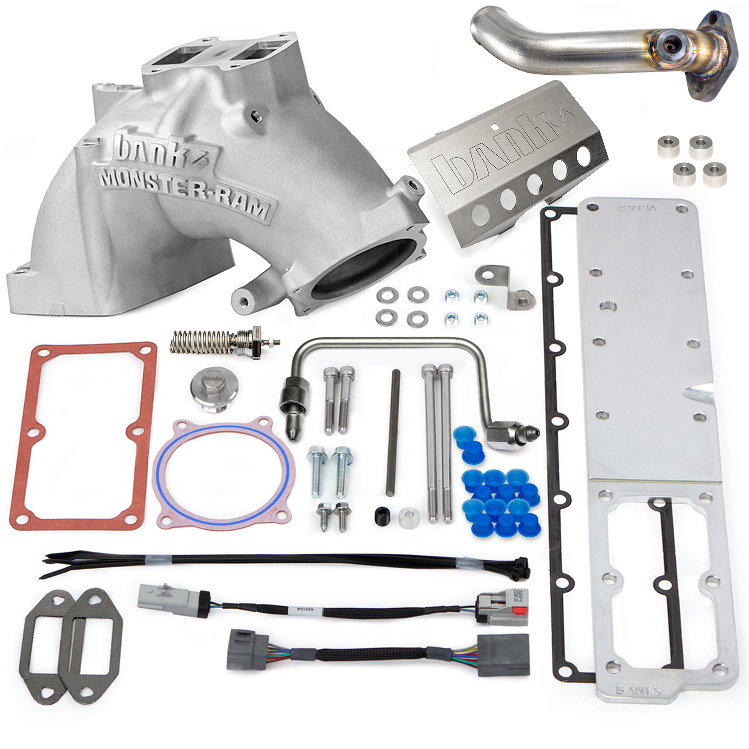 Components found in the Banks Monster-Ram for Chassis Cab RAM 6.7L Trucks In Natural Finish