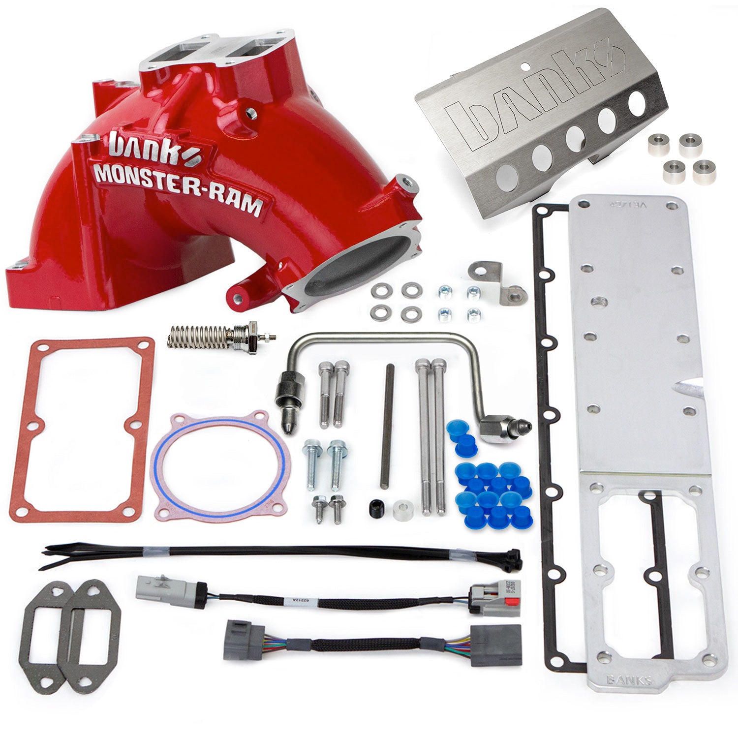 Components found in the Banks Monster-Ram for Chassis Cab RAM 6.7L Trucks In Red