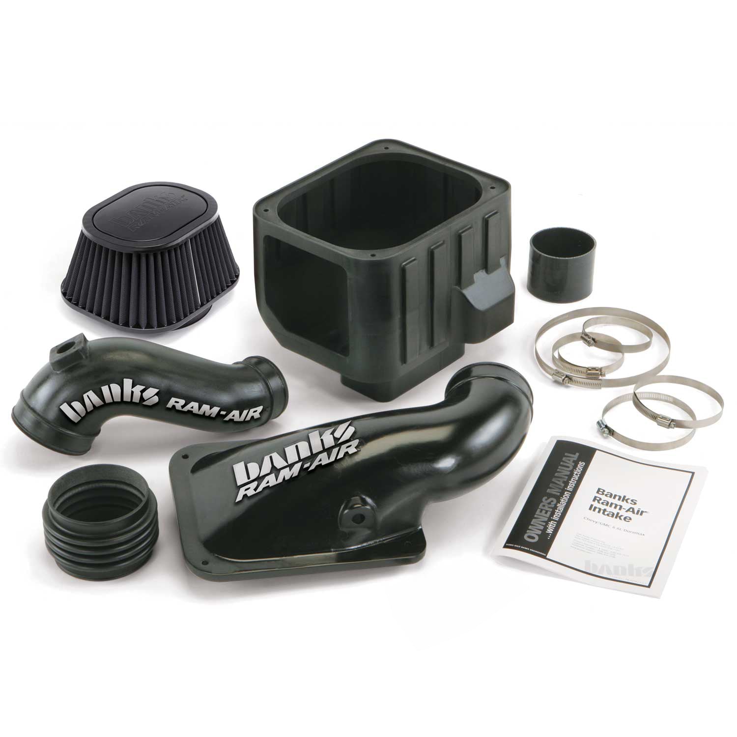 Components of the Banks Ram-Air intake for 2001-2004 6.6L Duramax LB7
