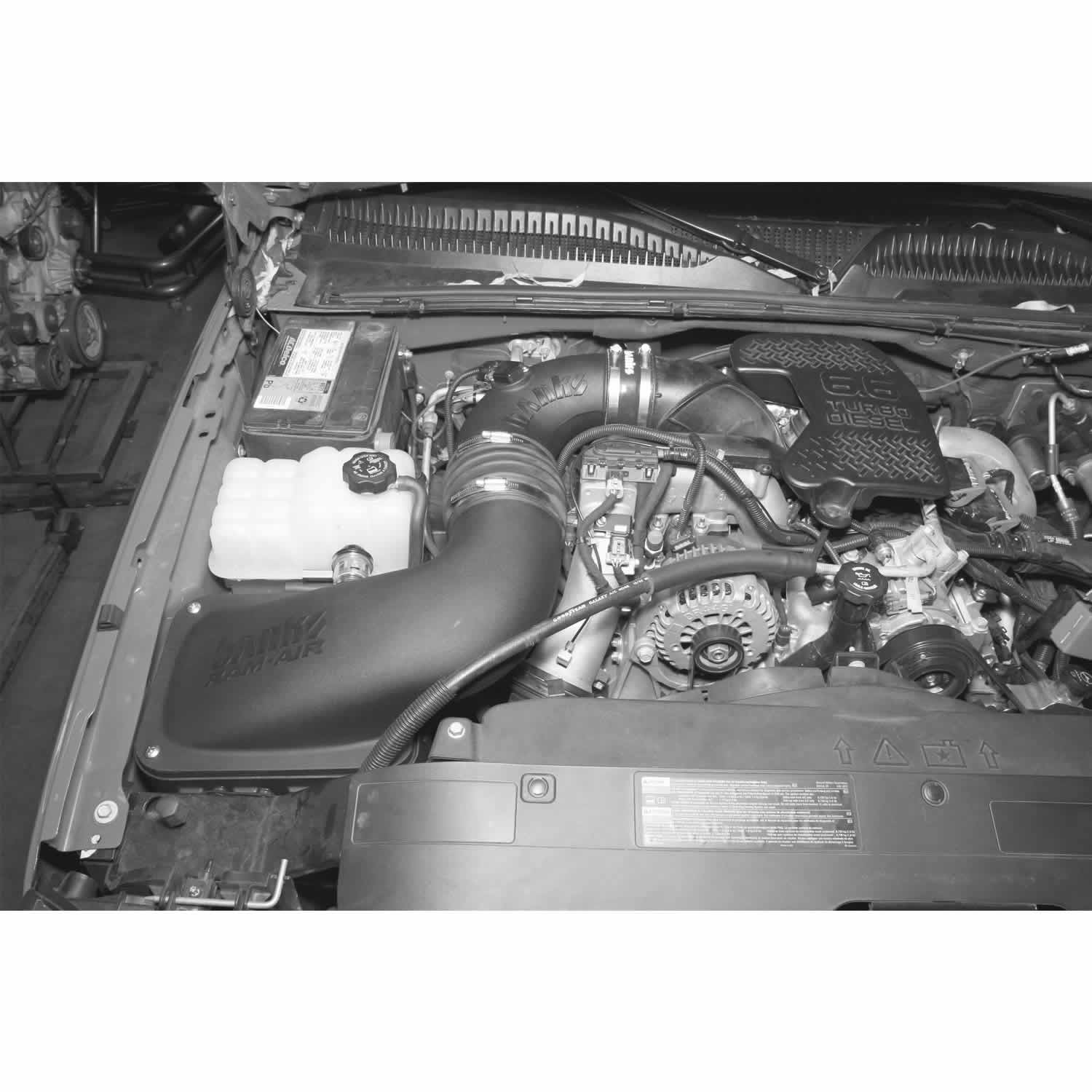 Installed photo of a Banks Ram-Air intake in a Duramax engine bay