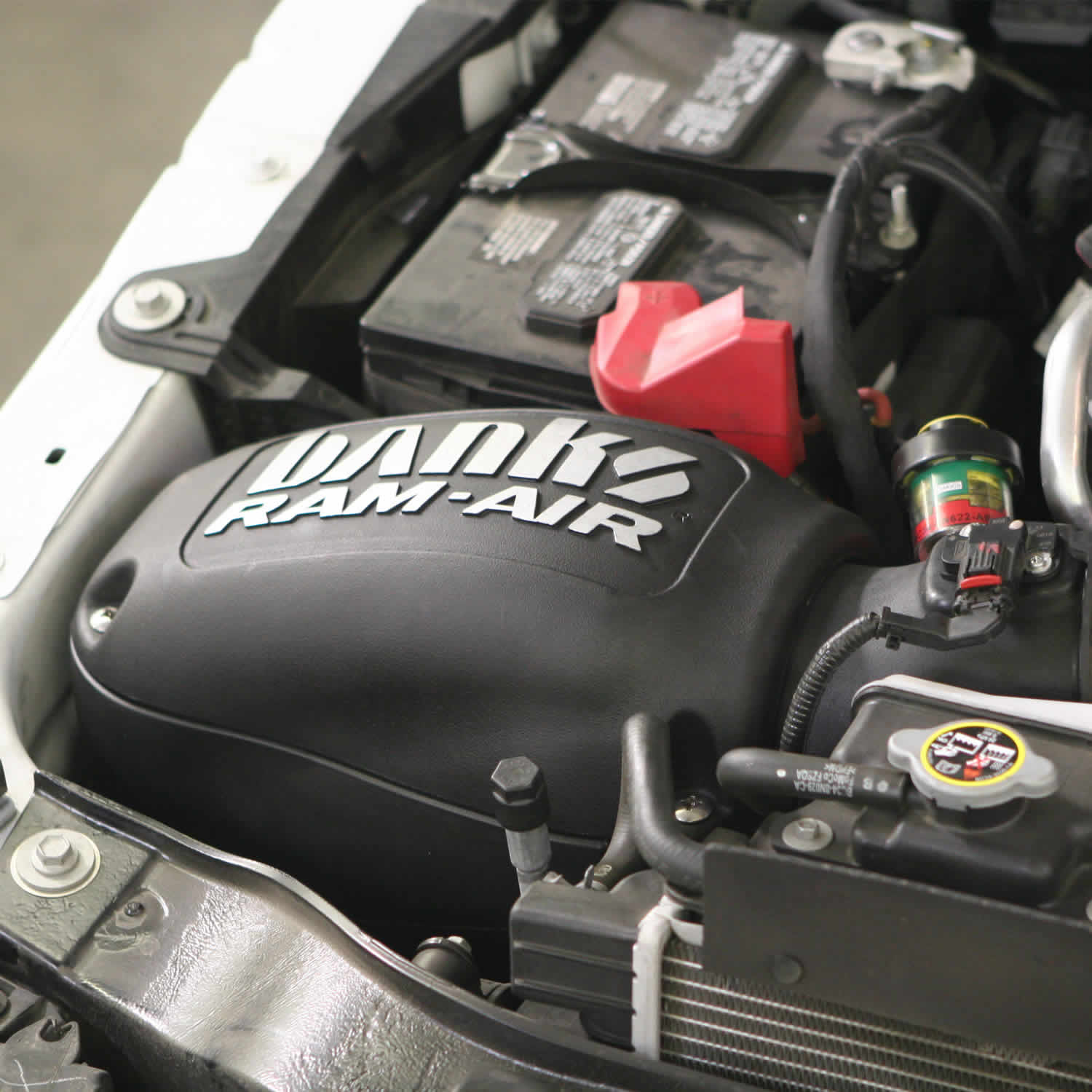 Installed photo of the Banks Ram-Air intake system for 2011-16 Ford Super Duty 6.7L 42215-D