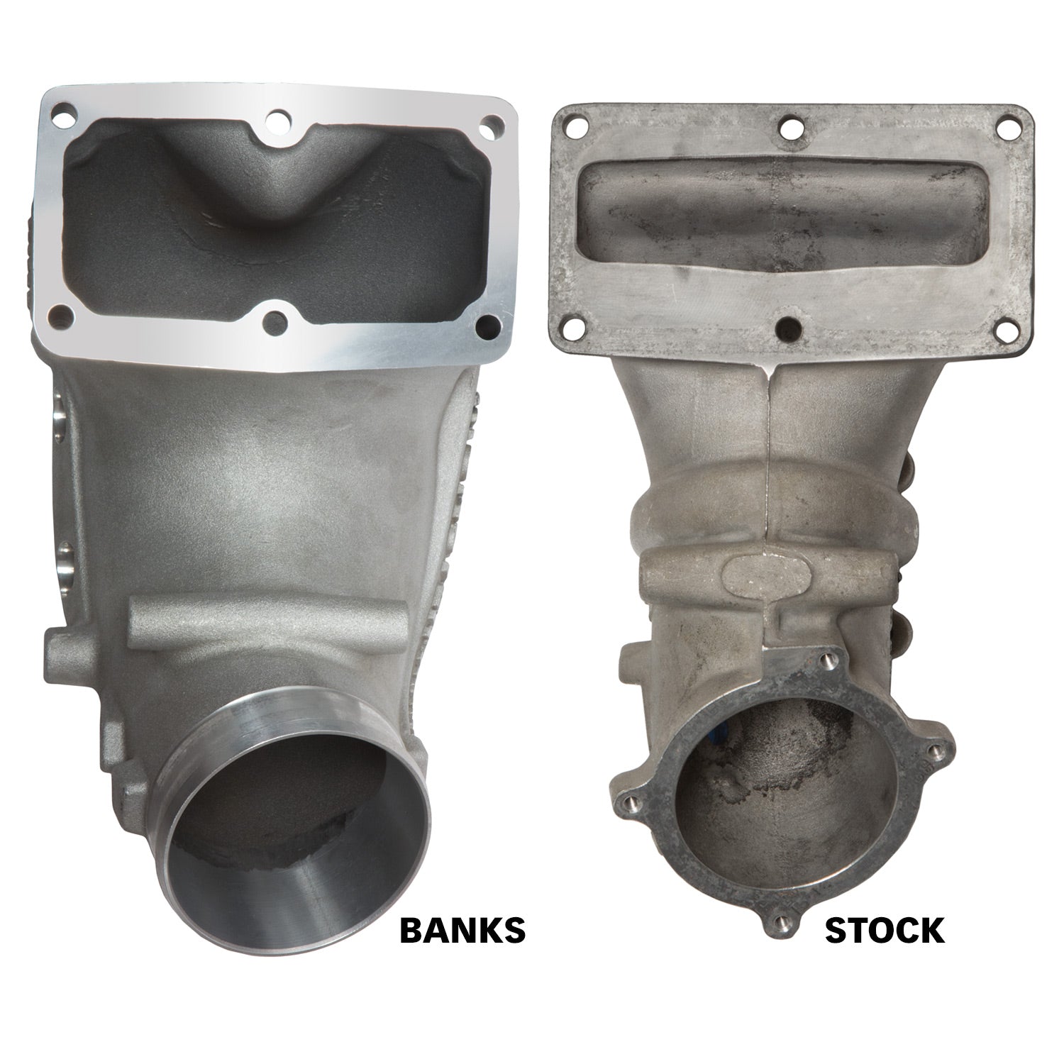 Banks 4.0in Monster-Ram under side vs Stock Intake Horn 42790