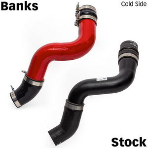 Side View of the 2019+ Cummins Banks Boost-Tubes vs stock
