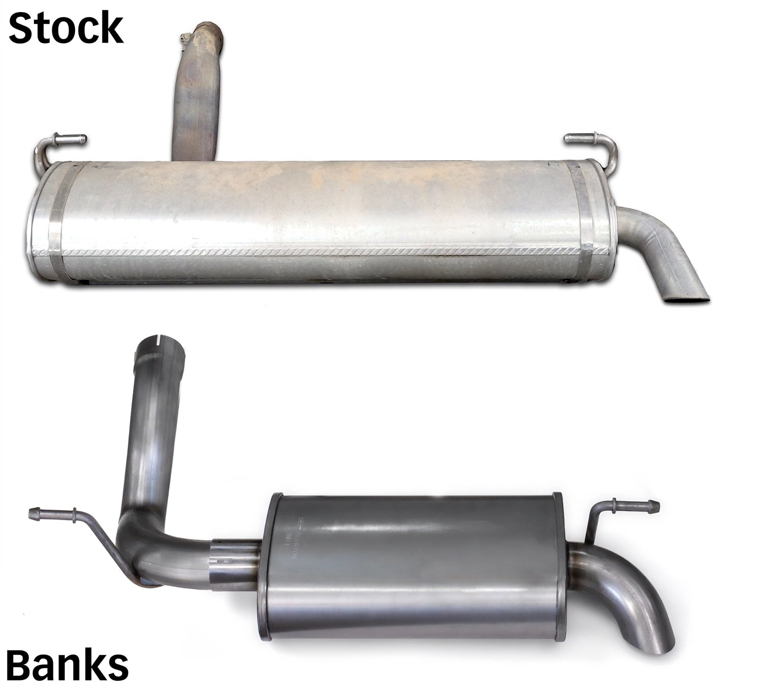 Stock vs Banks rear muffler comparison