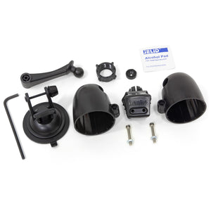 Broken down photo of all the components in the Banks Dual Pod Suction Mount kit